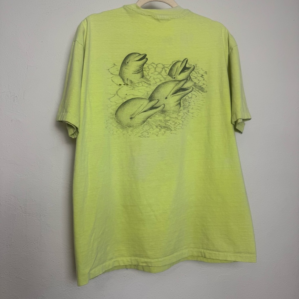 Key Largo Vintage Lime Green Dolphins Distressed Graphic TShirt